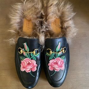 Gucci Princetown Embroidered Leather Mules